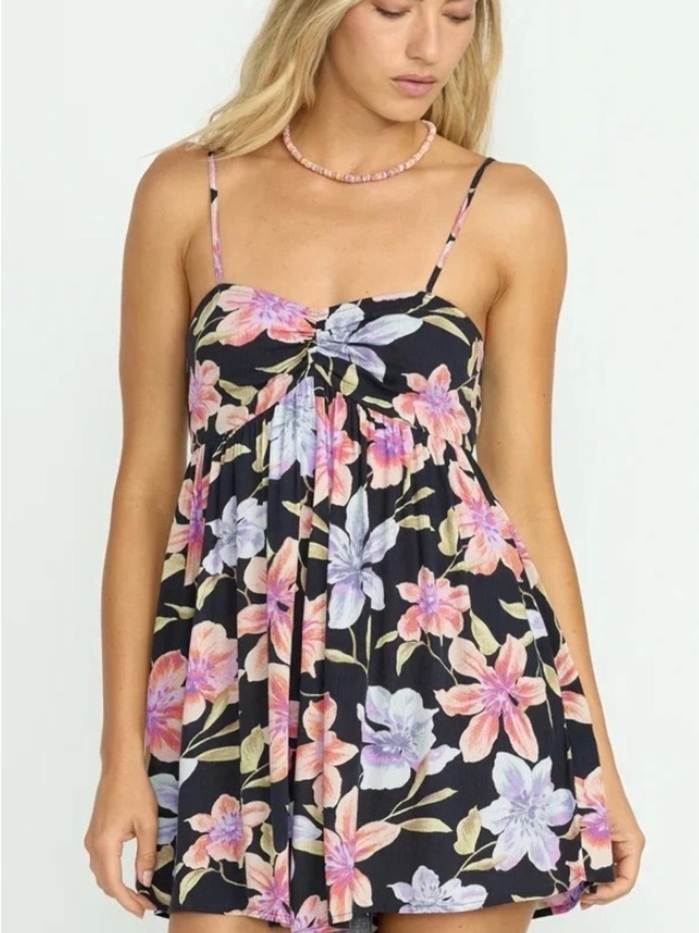Billabong Black Floral Spaghetti-Strap Chemise